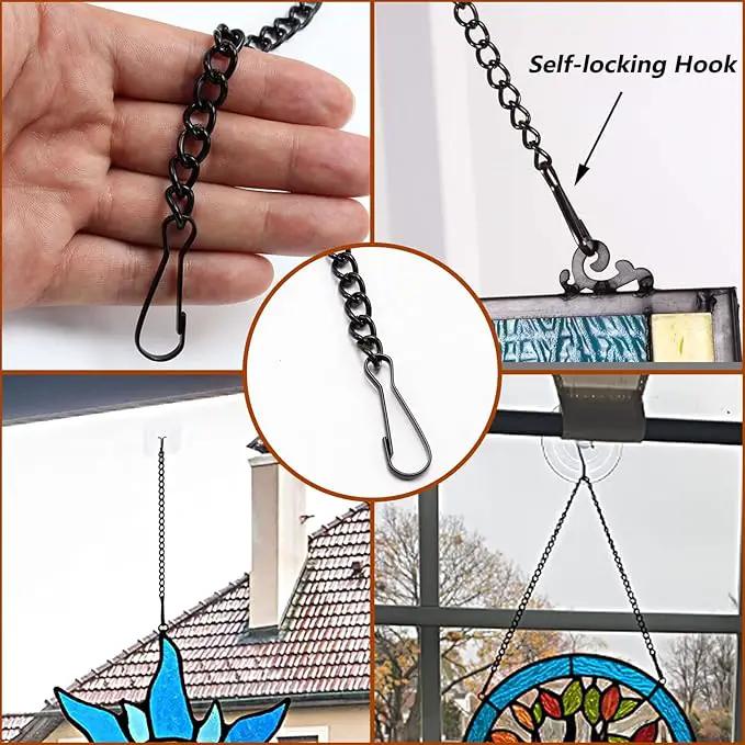 Stained Glass Window Hanging Chain Kit, Picture Hanging Chain with Suction Cup Hooks Sunshine Catcher Metal Nickel Plating Stained Glass Window Panels 10 Inch and 20 Inch (Black) by GreenHaven Gardens