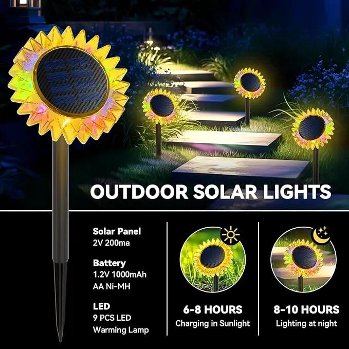 Outdoor Solar Lights, 6 Pack Led Solar Sunflower Lights, Stake/Wall 2-in-1 Waterproof Solar Garden Lights for Yard, Landscape, Fence, Patio, Driveway, Pathway, Backyard Decoration (Colourful) by GreenHaven Gardens