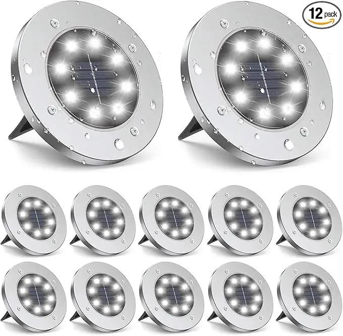 ZGWJ Solar Ground Lights, 12 Packs 8 LED Solar Garden Lamp Waterproof In-Ground Outdoor Landscape Lighting for Patio Pathway Lawn Yard Deck Driveway Walkway White by GreenHaven Gardens