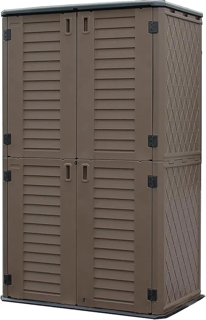 Sheds & Outdoor Storage, 52 Cu.ft Vertical Storage with Floor, Cabinet Waterproof for Garage Pool Bike Shed, Garden , Coffee Brown by GreenHaven Gardens