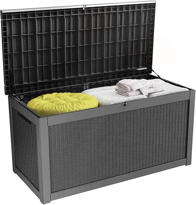 100 Gallon Resin Deck Box, Waterproof Outdoor Storage Bin for Patio Furniture, Pool Accessories, and Garden Tools, Lockable & UV-Resistant, Black by GreenHaven Gardens