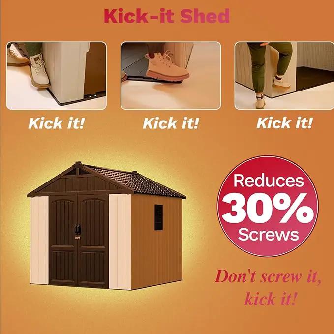 Patiowell 8 x 8 FT Plastic Outdoor Storage Shed with Floor, Resin Shed with Window and Lockable Door for Garden, Backyard, Tool Storage Use, Easy to Install in Beige (Kick-it Shed) by GreenHaven Gardens