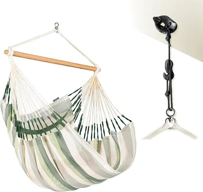 LA SIESTA® - Large Comfort Domingo Hammock Swing Chair & CasaMount - Weather & Tear Resistant Hanging Chair - Outdoor Indoor Hammock Chair w/Suspension Kit for Walls Ceilings Square Beams - Cedar by GreenHaven Gardens