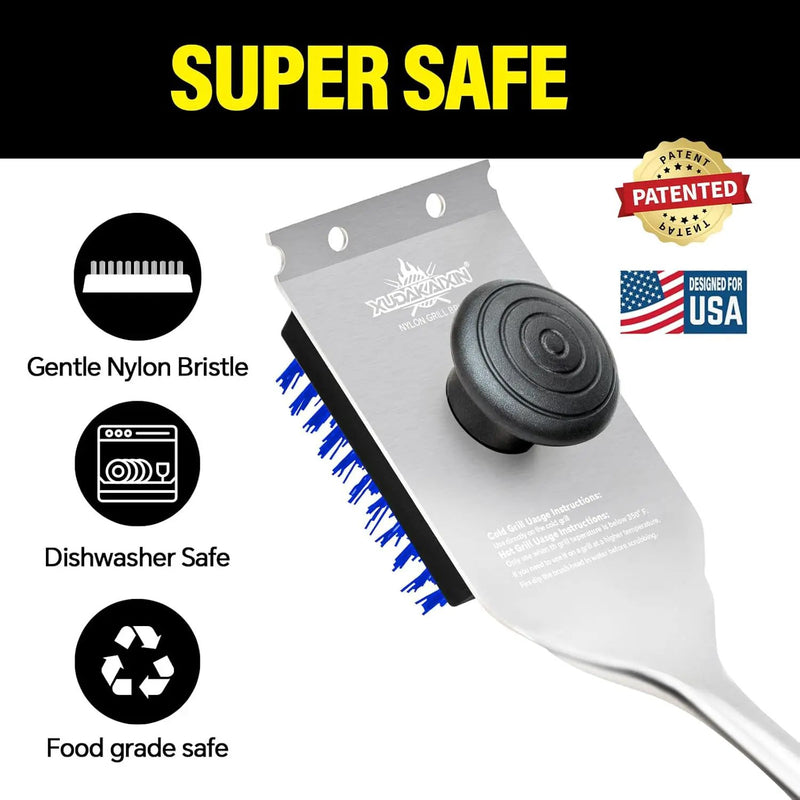 Grill Brush and Scraper, Dual Grip Design,Extra Strong BBQ Cleaner Accessories,Safe Nylon Bristles Barbecue Triple Scrubbers Cleaning Brush for Cast Iron Grates/Porcelain/Charcoal Grill by GreenHaven Gardens