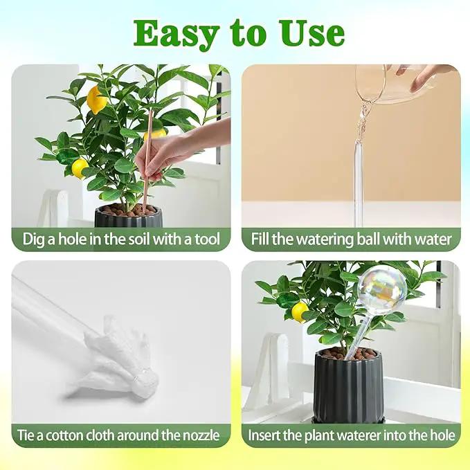 Large Plant Watering Globes, 3PCS Iridescent Rainbow Gradient Color Clear Glass Bulbs Self Watering Spikes Planter Insert, Automatic Plant Waterer Bulbs Devices for All Plants, 9" L * 2.75" D by GreenHaven Gardens