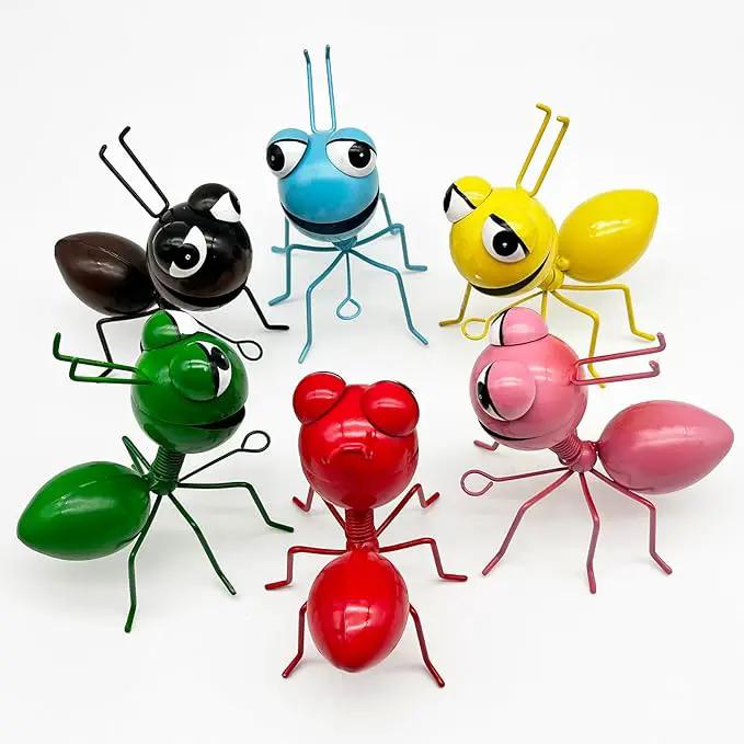 Metal Yard Art Garden Decorative Cute Ant Outdoor Wall Sculptures - Set of 6 by GreenHaven Gardens