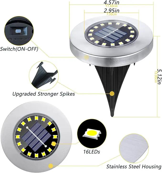 Solar Ground Lights-Waterproof Solar Lights Outdoor Garden- Solar Disk Lights-Upgraded 16LED Bright in-Ground Lights-Landscape Lights for Pathway, Yard, Lawn, Patio, Walkway (12 Pack White Light) by GreenHaven Gardens