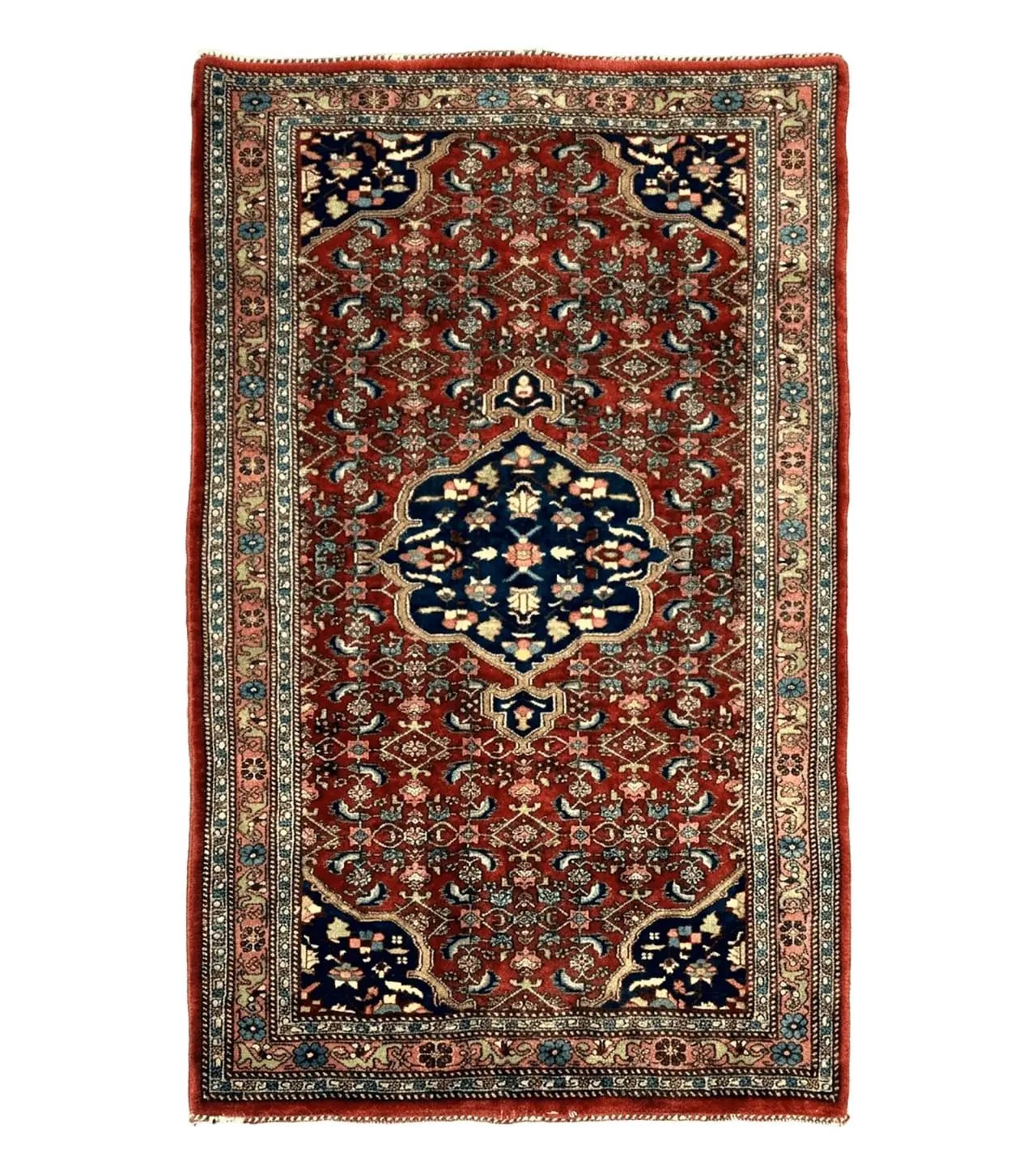 Persian Bidjar Rug 2.7 x 4, Red and Navy Blue, Small Persian Area Rug, Semi Antique by Jewel Rugs