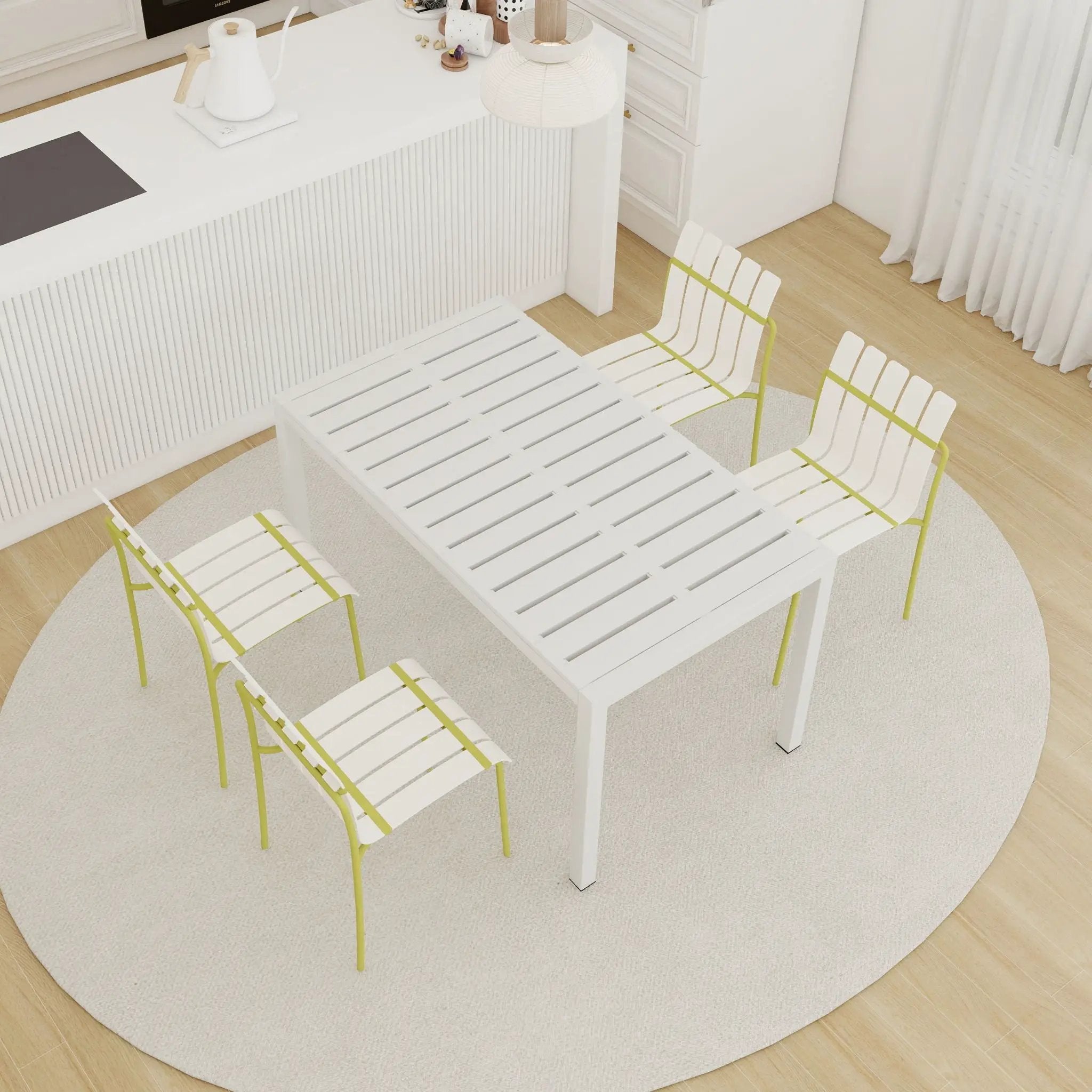 4 Piece Set Of Modern Color Block Designed Single Chairs With Long Table by Unique Piece Furniture