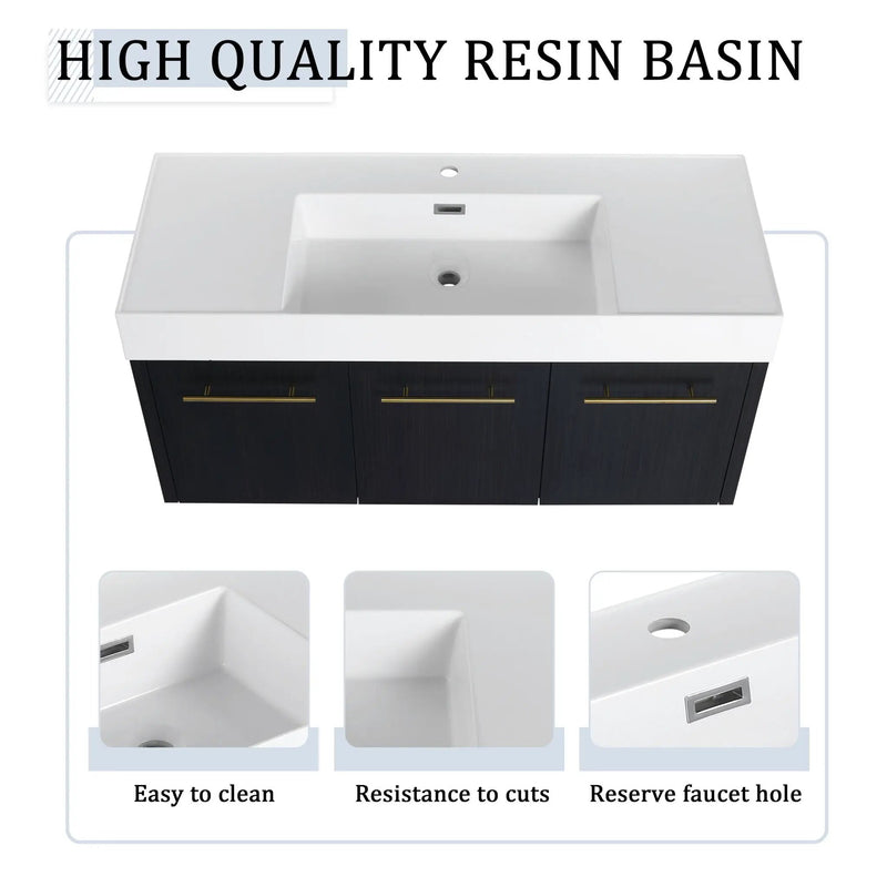 Modern Wall Mounted Bathroom Vanity with Resin Sink and Storage Rack by HouseOfZazla