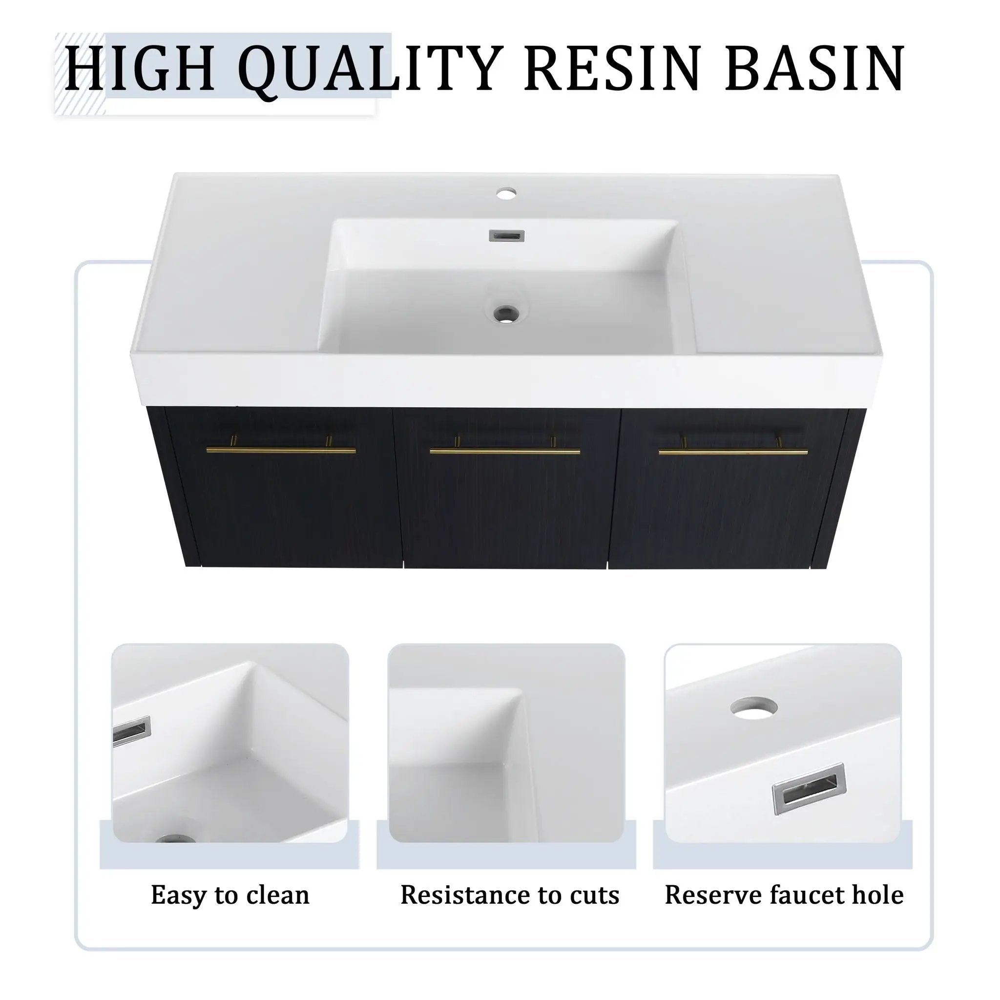 Modern Wall Mounted Bathroom Vanity With Thick Edge Resin Sink And Storage Rack by Unique Piece Furniture