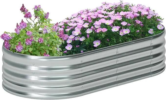zizin Galvanized Raised Garden Bed Metal Oval Raised Garden Beds Outdoor Planter Box for Vegetables (6x3x1.3FT, Silver) by GreenHaven Gardens