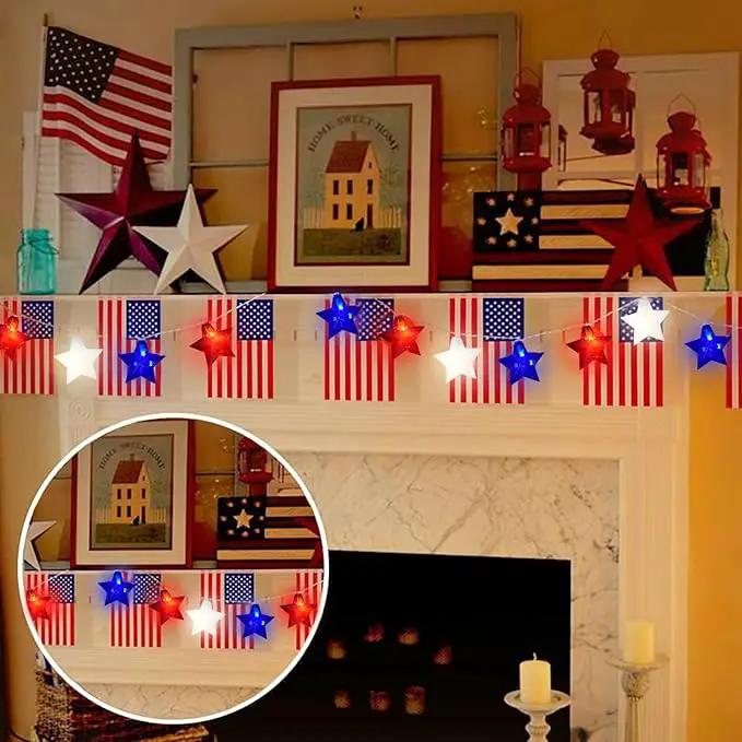 20 LED 4th of July Decor Big Star Lights, 17FT Red White and Blue Star String Lights Plug in, Memorial Day Independence Day Patriotic Decorations Outdoor Indoor for Home Garden Patio, White Wire by GreenHaven Gardens
