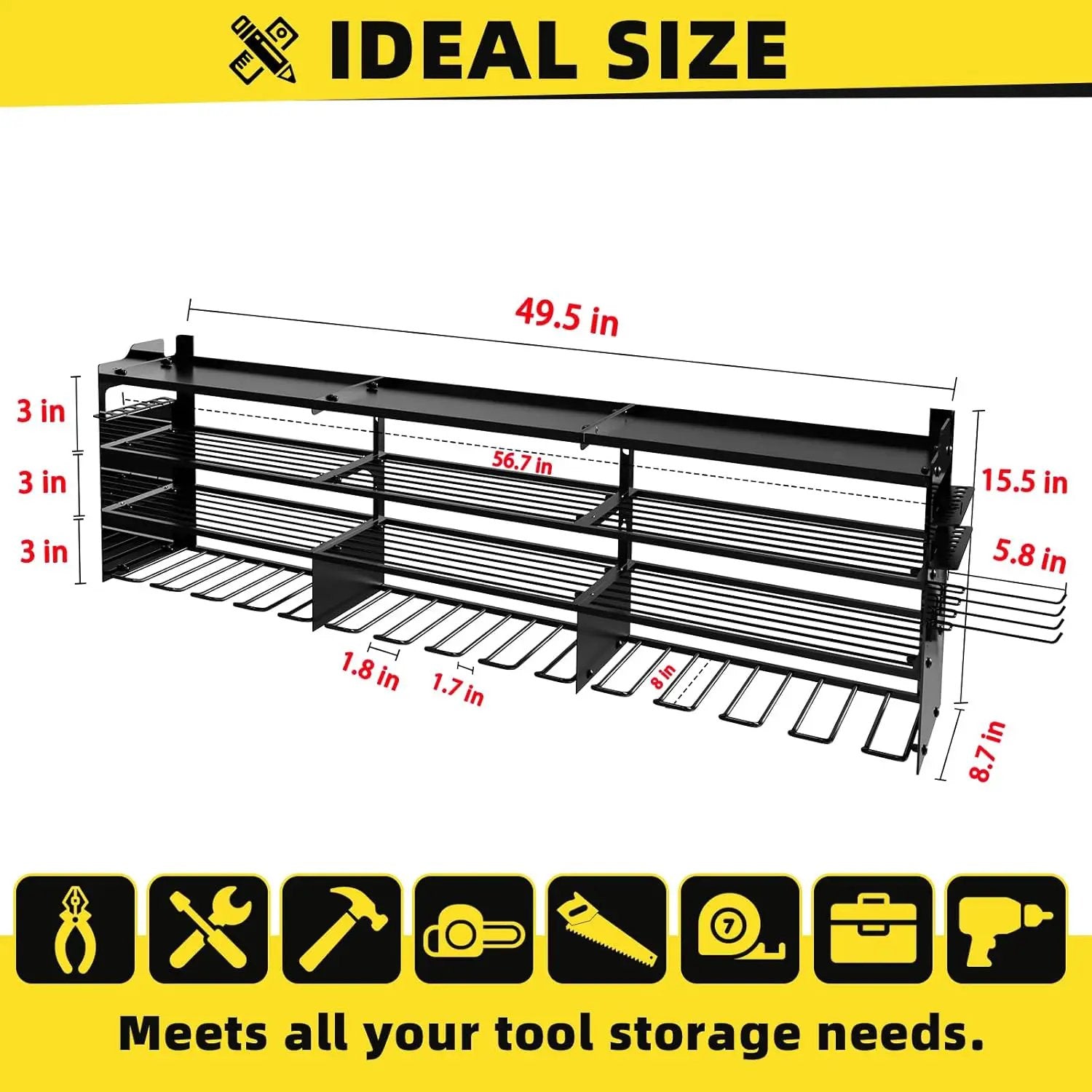 Power Tool Organizer Wall Mount with 12-Drill Holders-800Lbs Load Heavy Duty Metal 4-Layers Garage Storage and Organization Adjustable Battery Tools Rack with Side Panels Utility Racks Gifts for Men by GreenHaven Gardens