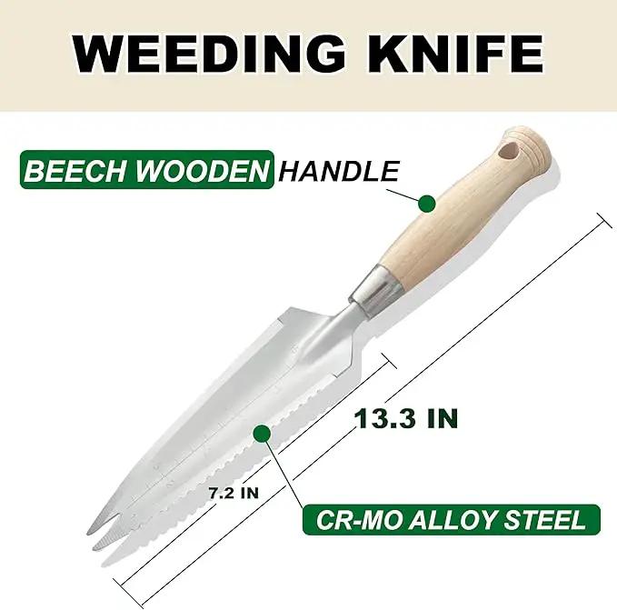 SUMIO 13.3" Alloy Steel Garden Trowel with Forked Tip and Depth Markings, Weeding Knife for Root Cutting, Transplanting, Digging, and Slit Weeding by GreenHaven Gardens