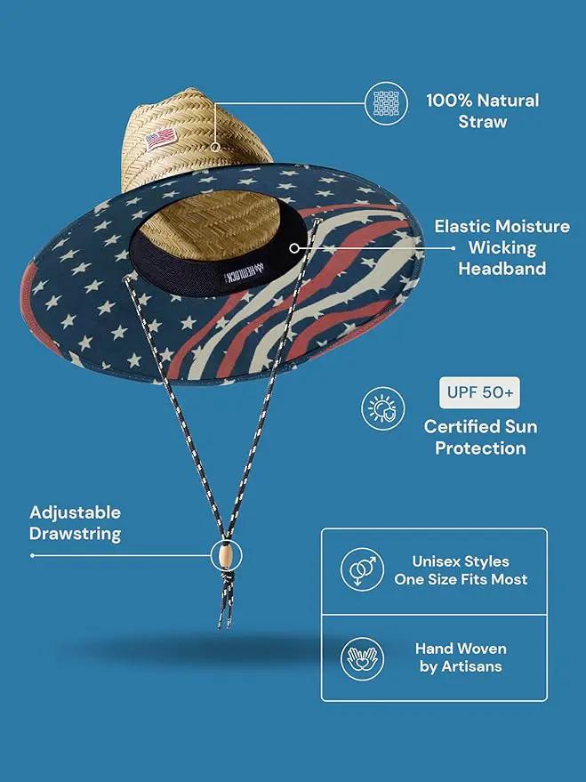 Straw Hat for Men & Women | Lifeguard Hat, Beach Hat & Sun Hat | UPF 50+ Wide Brim for Sun Protection | One Size | Hemlock by GreenHaven Gardens
