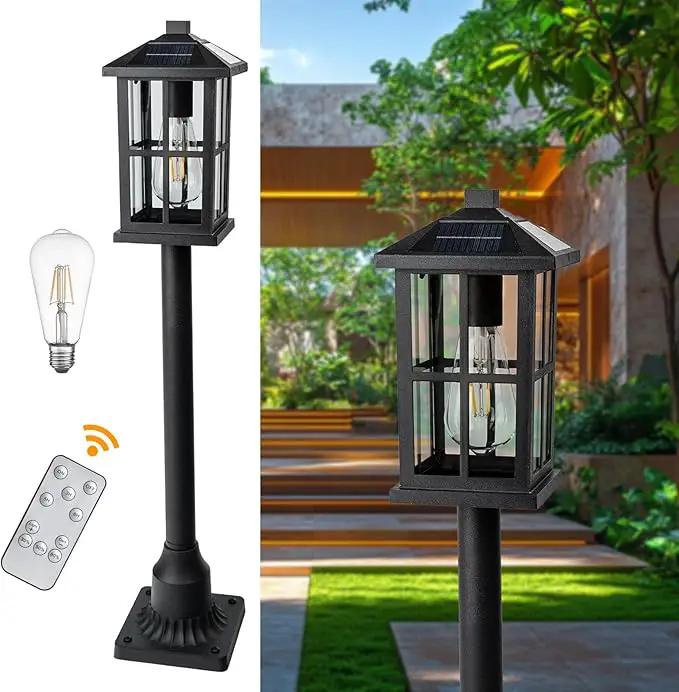 31" Solar Pathway Lights Outdoor, Dusk to Dawn Aluminum Lamp Post with Remote Control & Pole Mount Base - IP44 Waterproof, 3 Brightness Modes for Lawn, Patio, Driveway, Garden Decoration by GreenHaven Gardens