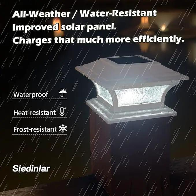 SIEDiNLAR Solar Post Lights Outdoor Glass LED Fence Cap Light 2 Modes for 4x4 5x5 6x6 Posts Patio Deck Garden Decoration Warm White/Cool White Lighting White (1 Pack) by GreenHaven Gardens