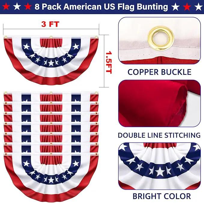 8 Pack USA Pleated Bunting Fan Flags, 1.5x3 Ft Patriotic Half Fan Banner American Flag Decoration Bunting for Outside Red White and Blue Decor Independence Day Memorial Day 4th of july Decorations by GreenHaven Gardens