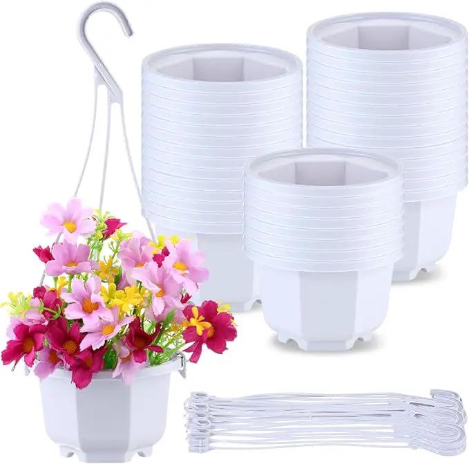 Roshtia 24 Pcs Hanging Plastic Planter Pot with Hook Flower Pots Baskets Hanging Nursery Planter Holder for Outdoor Indoor Plant Garden(Ceramic White,3.7 Inch) by GreenHaven Gardens