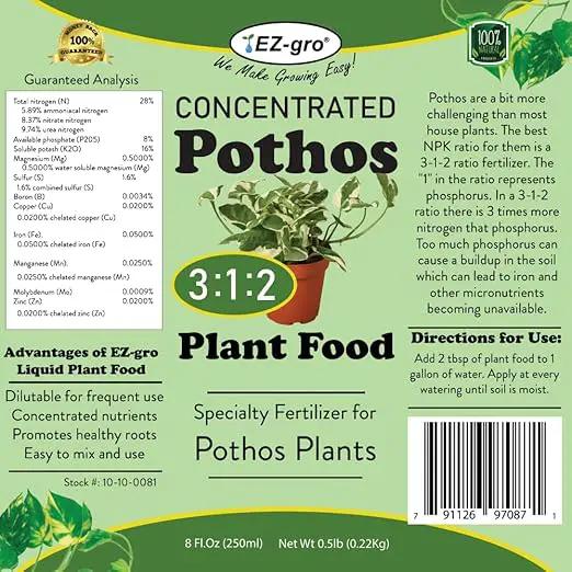 Professional Liquid Pothos Fertilizer by EZ-gro | 3:1:2 Ratio of Concentrate Indoor Plant Fertilizer for Your Pothos Live Plant | 8 oz by GreenHaven Gardens