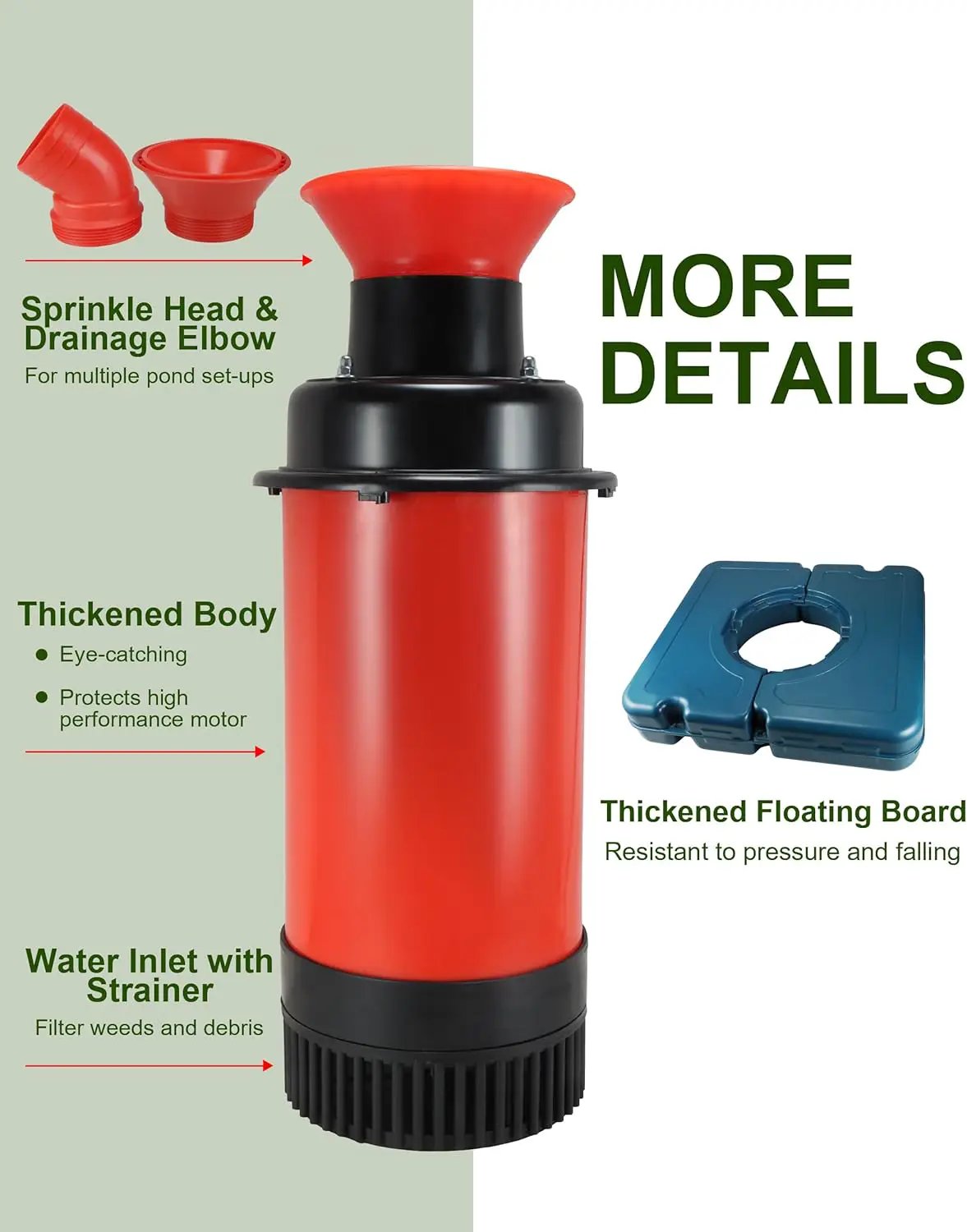 Pond Fountain Aerator 1HP, AS1 750W 15000GPH 110V 120V High Flow Floating Water Fountain Pump With 100ft Power Cord, Thickened Body Aerating Fountains Cascade for Large Small Pond/Lake (No Timer) by GreenHaven Gardens