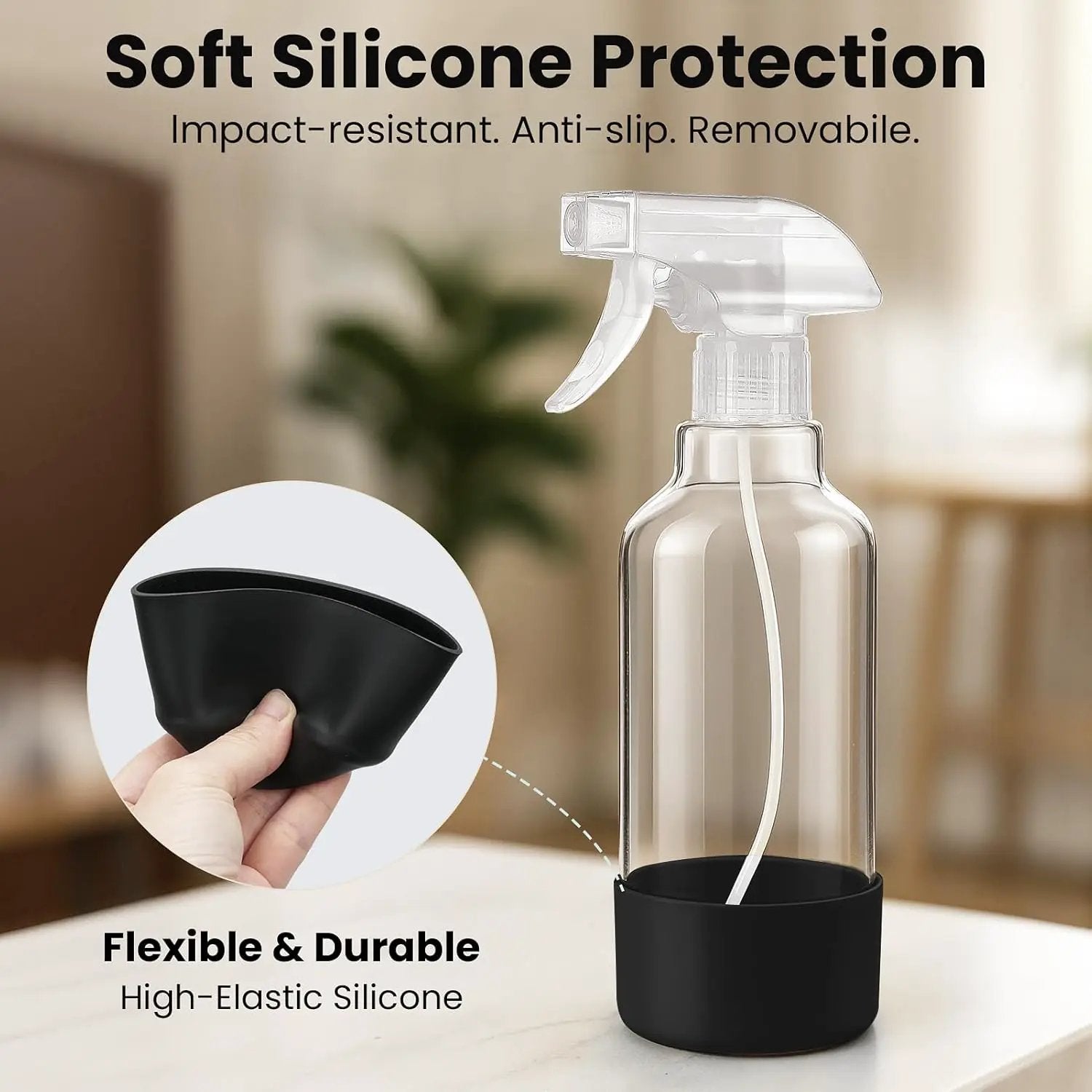 Glass Spray Bottles with Silicone Sleeve 16.9oz 2 Pack Empty Spray Bottle for Hair Mist/Stream Spraying for Cleaning Solutions, Plants, Essential Oils (clear-grey&black) by GreenHaven Gardens