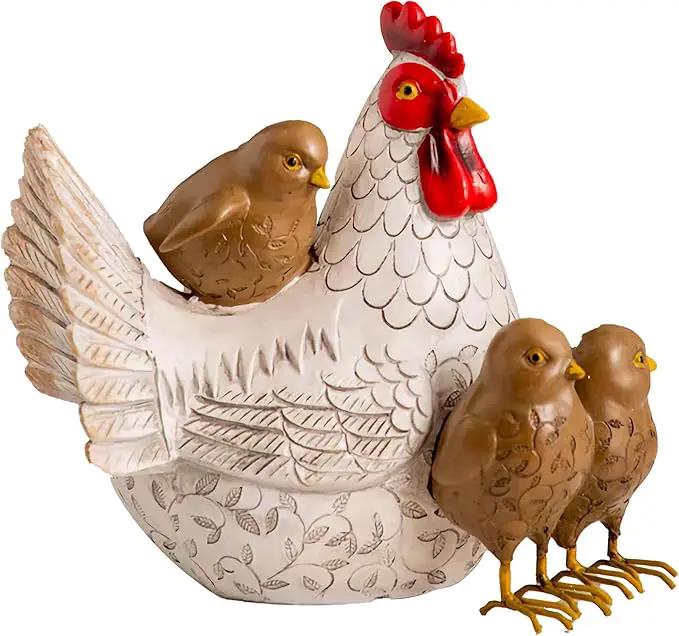 Elenon Funny Garden Chicken Outdoor Statue Decorative, Adorable Flower Bed Decor Rooster Statue, Yard Patio Art Decor Sculptures Table Ornament by GreenHaven Gardens