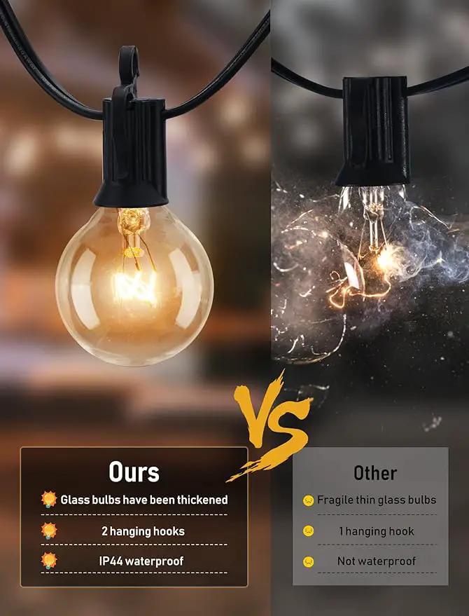 Brightown Outdoor String Lights 25FT G40 Globe Patio Lights with 27 Edison Glass Bulbs(2 Spare), Waterproof Connectable Hanging Light for Backyard Porch Balcony Party Decor, E12 Socket Base, Black by GreenHaven Gardens