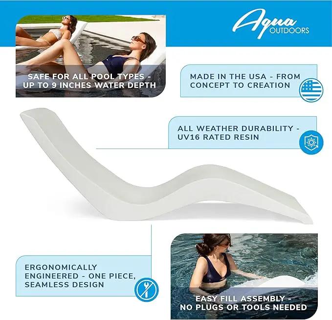Aqua Outdoors Pool Chaise Lounge Chairs for Ledge & Shelf, Water-Weighted Pool Lounger for Depths Up to 9”, No Screw Plugs & Tools Needed, Classic White Ledge Lounger, Set of 1 by GreenHaven Gardens