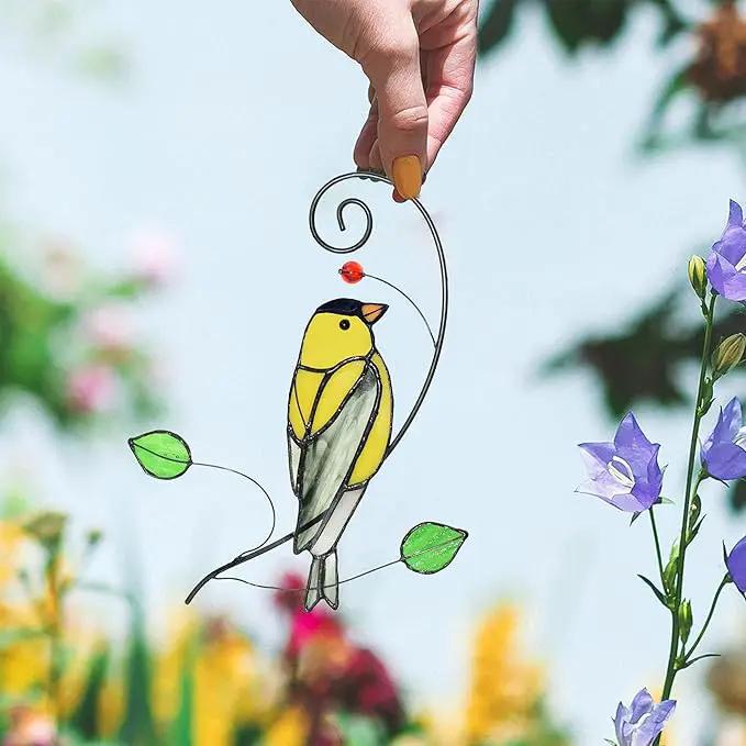 Lolitarcrafts Goldfinch Stained Glass Window Hangings Bird Suncathers for Window by GreenHaven Gardens