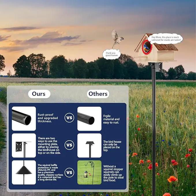 Smart Bird Feeder Pole - (32-92 Inch) Adjustable Bird House Pole Compatible with BirdBuddy, Outdoors Weather Station and Variety of Smart Birdhouse Styles, Heavy Duty Bird Feeder Stand Mount Kit by GreenHaven Gardens