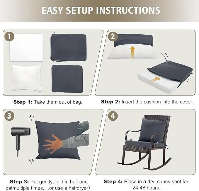 24x24 Inch Outdoor Cushions for Patio Furniture, Waterproof Outdoor Chair Cushions w/Fade-Resistant, Removable & Machine-Washable Covers, Deep Seat Sofa/Couch Pads Replacement – Set of 4, Dark Grey by GreenHaven Gardens