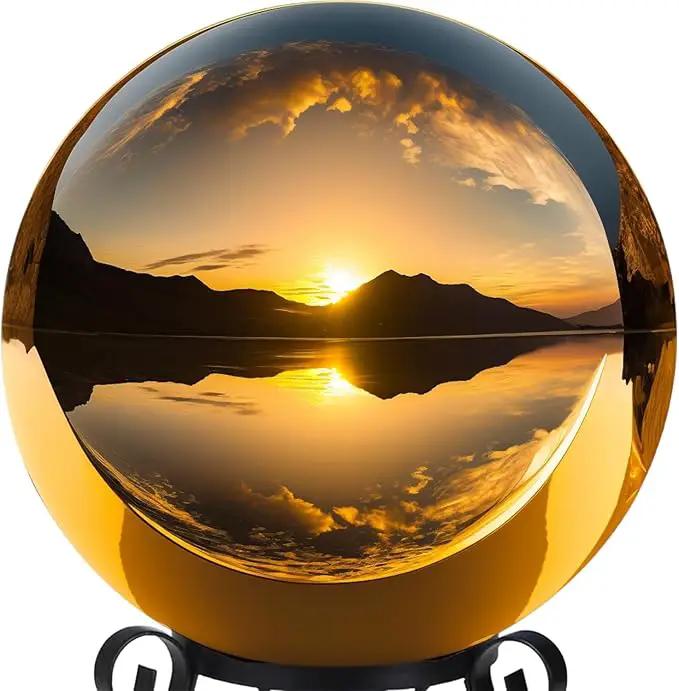 10 Inch Stainless Steel Gazing Globe,v2croft Hollow Ball Mirrored Surface Polished Shiny Sphere,Garden Stainless Steel Gazing Ball for Outdoor Lawn Pond Yard Ornament(Gold) by GreenHaven Gardens