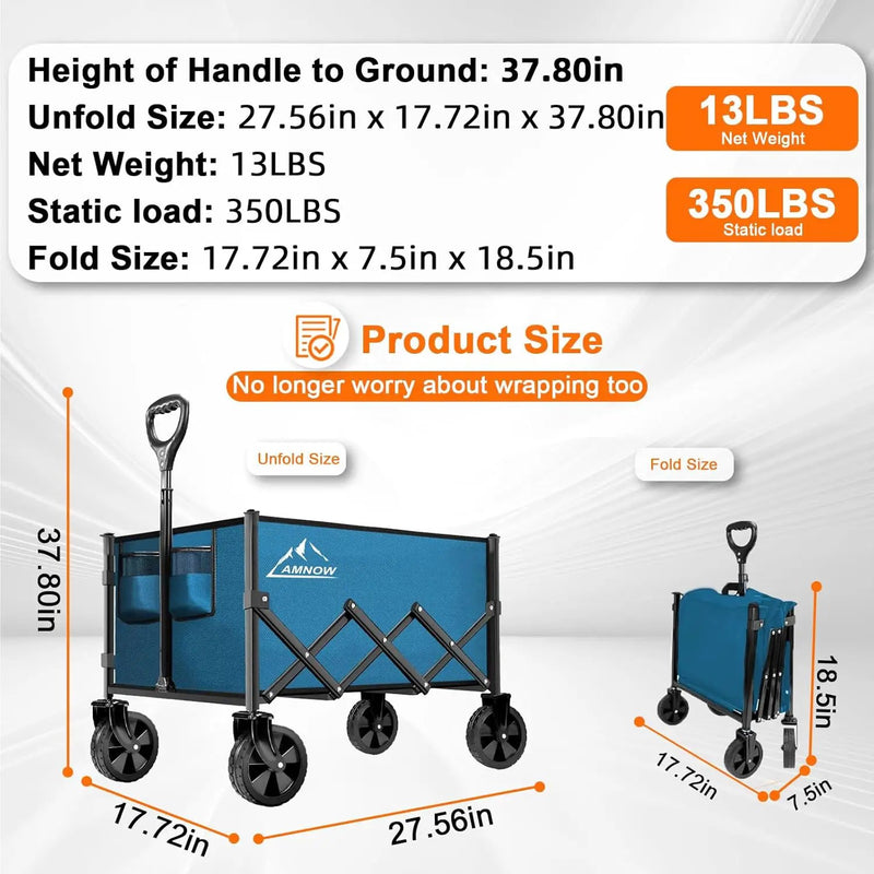 Collapsible Folding Wagon Cart, 350LBS Utility Large Capacity Cart Foldable Wagon with All Terrain Wheels, Grocery Wagons Carts for Garden Shopping Sports Camping, Blue by GreenHaven Gardens