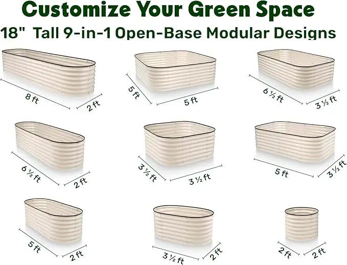9-in-1 Galvanized Steel Raised Garden Bed // 8×2×1.5 ft Modular Planter for Gardening, Vegetables, Flowers // 18" Tall Metal Raised Garden Beds Outdoor (White) // Patented Design Planter Box