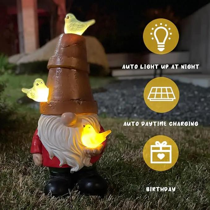Solar Garden Gnome Figurine, Cute Resin Gnome Sculpture, Garden Gnome Statues Outdoor Decor, Funny Gnome Gift Sculpture Decoration for Home Patio Yard Lawn Porch Ornament by GreenHaven Gardens
