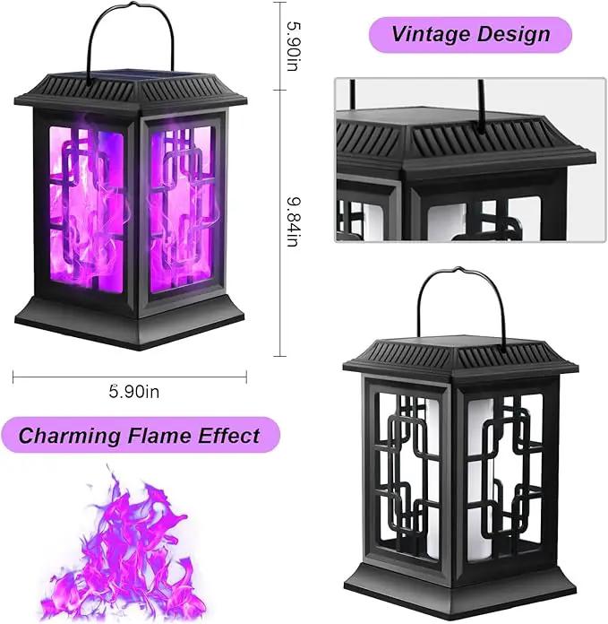 2 Pack Solar Flickering Flame Lanterns, Waterproof Hanging Outdoor Solar Lights for Garden, Patio, Yard, Pathway Decoration (Purple) by GreenHaven Gardens