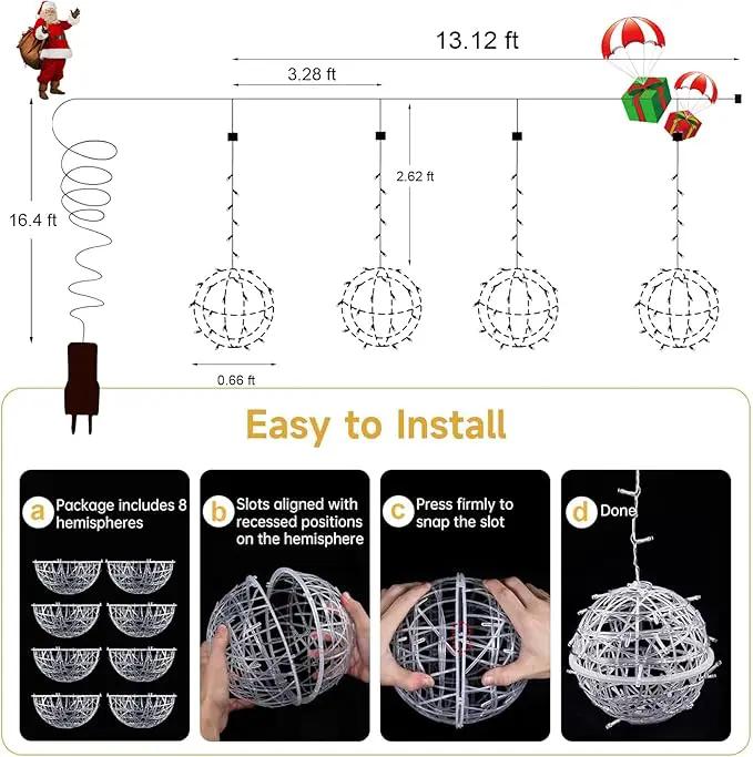 Christmas String Lights Outdoors,4 Pack 7.87" Sphere Lights,Ball Tree Garden Globe Lights for Home, Party, Christmas, Porch Patio,Wedding, Garden,Tree Decoration with Plug by GreenHaven Gardens