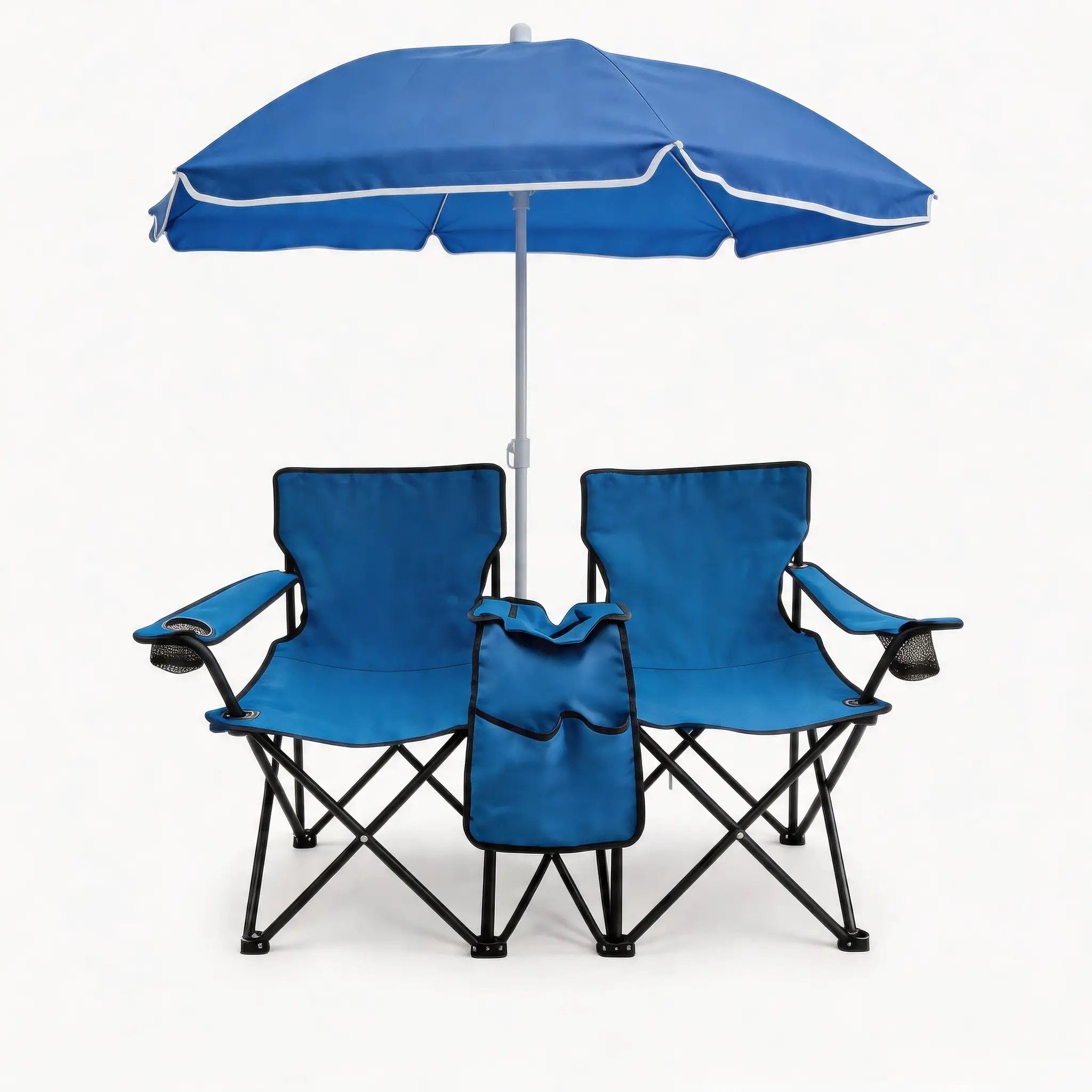 Portable Double Folding Beach Chair Set with Umbrella by HouseOfZazla