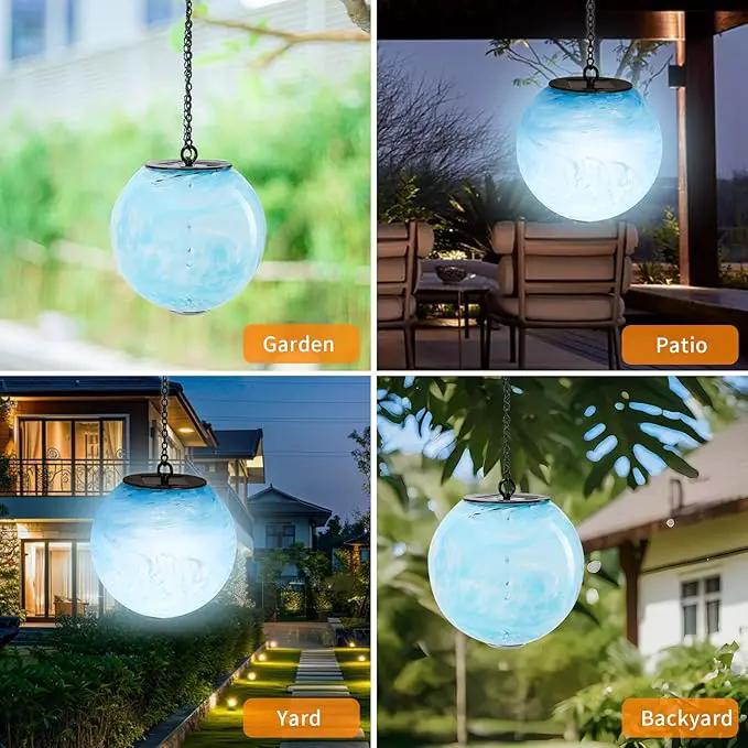 VCUTEKA Solar Chandelier Outdoor, Hanging Glass Solar Light with Hook Up, Garden Lanterns Decor for Yard, Tree and Patio, Blue by GreenHaven Gardens