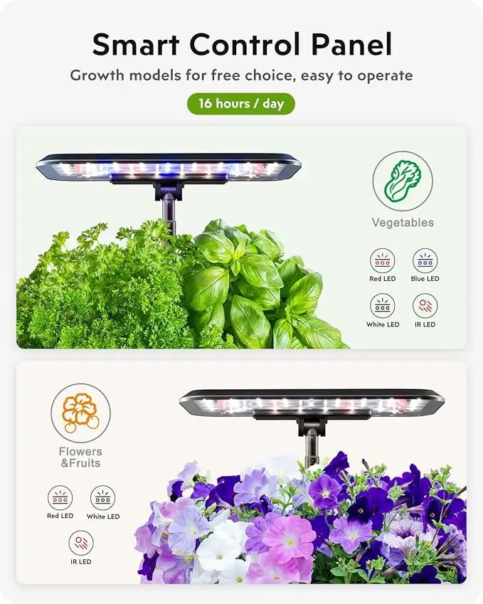 Hydroponics Growing System Indoor Garden: Herb Garden Kit Indoor with LED Grow Light Quiet Smart Water Pump Automatic Timer Healthy Fresh Herbs Vegetables - Hydroponic Planter for Home Kitchen Office by GreenHaven Gardens