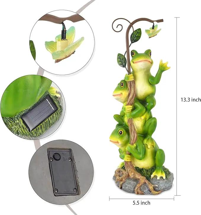 Frog Figurine Garden Decor, Solar Resin Frogs Outdoor Statue, Funny Frog Gift Sculpture Decoration for Home Patio Yard Lawn Porch Ornament by GreenHaven Gardens