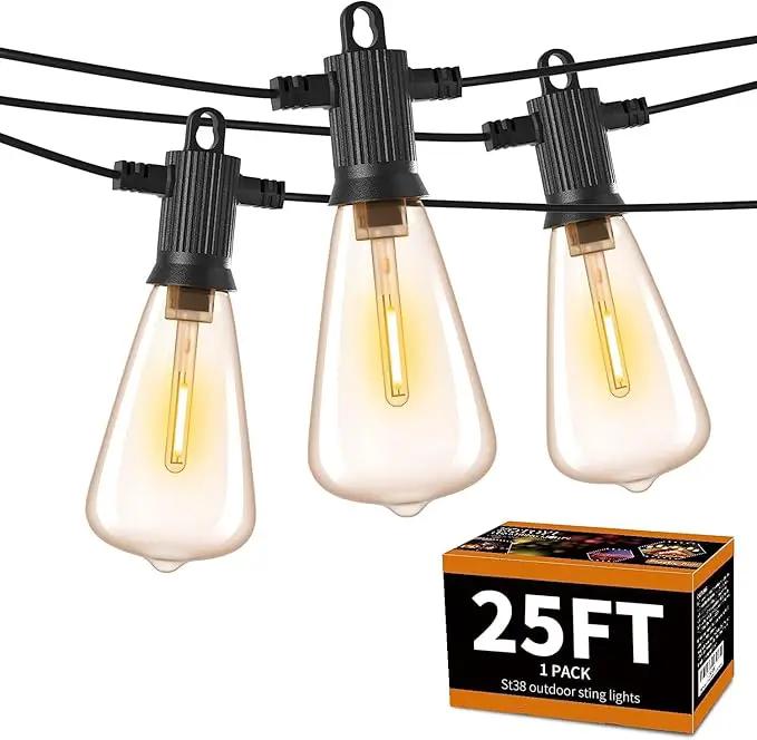 ZOTOYI Outdoor String Lights 25FT, Waterproof IP65 Patio Lights with 13 Shatterproof ST38 LED Bulbs, Outside Hanging Light Dimmable for Backyard, Bistro, Cafe, Garden 2700K Warm White by GreenHaven Gardens