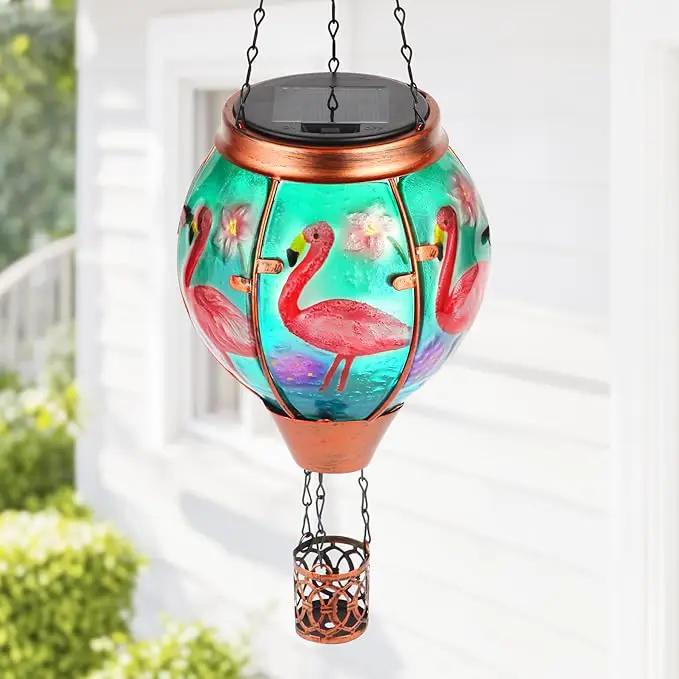 Flamingo Solar Hot Air Balloon Lantern,Outdoor Decor with Flame Lights Waterproof, Hanging for Garden Yard Lawn Patio, Unique Gifts for Women Mom Grandma Gardener for Mother'Day Christmas by GreenHaven Gardens