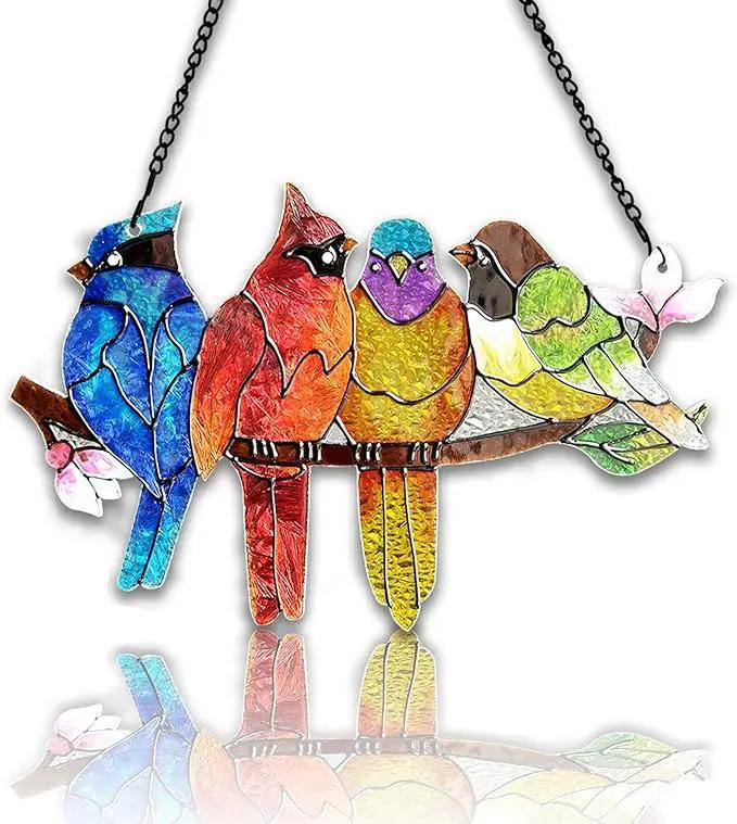 Stained Glass Window Hanging - Birds on A Branch Suncatcher for Window Doors Home Decoration, Valentine's Day Mother's Day Birthday Bird Lover Gifts for Women, Men, and Mom Grandma by GreenHaven Gardens
