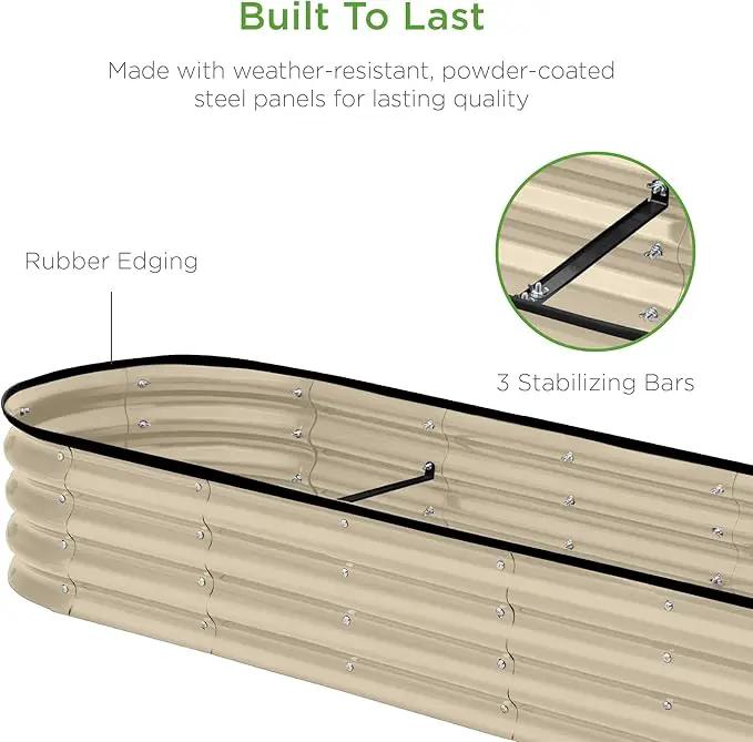 Best Choice Products 8x2x1ft Outdoor Metal Raised Garden Bed, Oval Deep Root Planter Box for Vegetables, Flowers, Herbs, and Succulents w/ 108 Gallon Capacity - Beige by GreenHaven Gardens