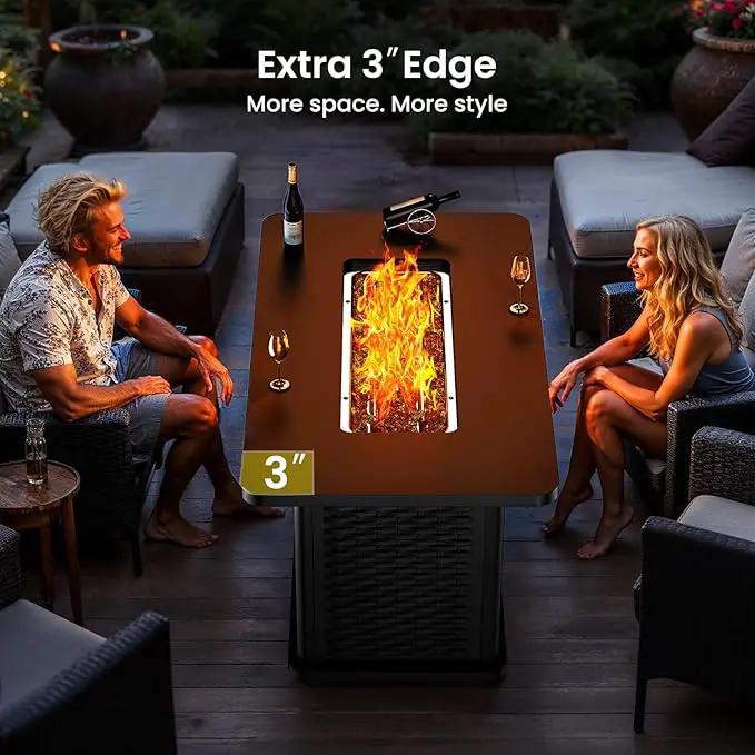 Ciays 43-Inch Rectangular Propane Fire Pit with 60,000 BTU Output, Gas with Cover and Rocks, Table CSA-Certified 2 in 1Table Gatherings Parties with 304 Stainless Steel H-Burner by GreenHaven Gardens