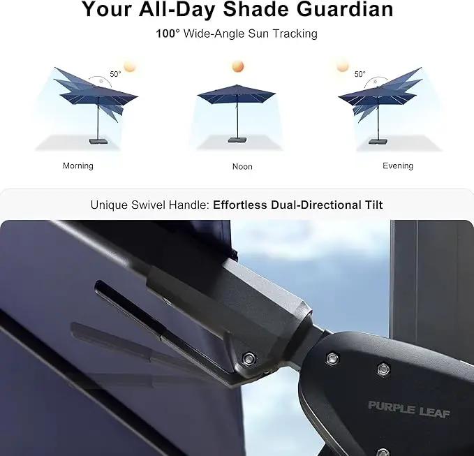 PURPLE LEAF 9.8' X 9.8' Tilting Patio Umbrella with Base Outdoor Cantilever Swivel Square Umbrella with Tilt Aluminum Offset Umbrella with 360-degree Rotation for Garden Deck Pool Patio Navy by GreenHaven Gardens