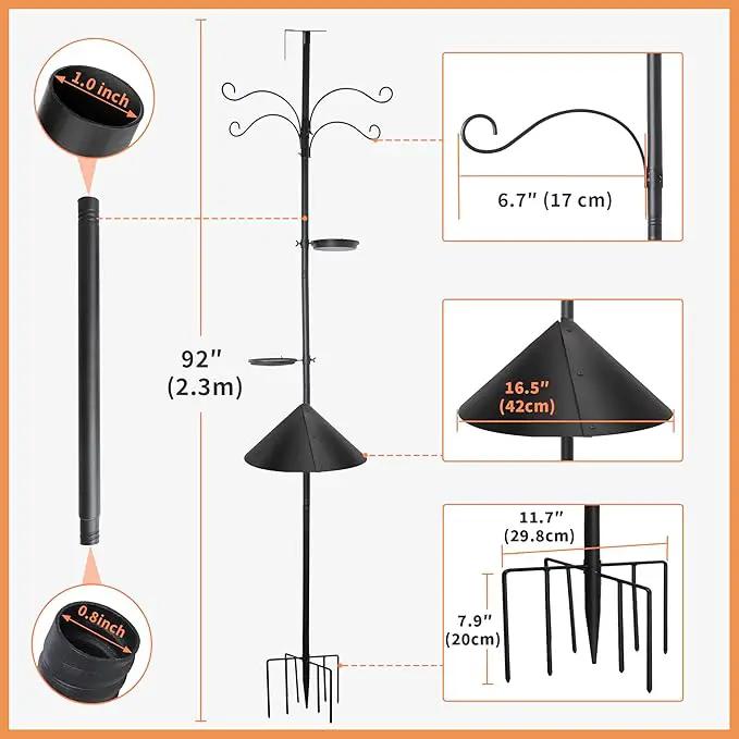eWonLife 92 Inch Bird Feeder Pole with Squirrel Baffle & Upgraded 9-Prong Base, Adjustable Bird House Pole for Outdoors Heavy Duty, Bird Feeder Stand Post Station with 4 Shepherd Hooks, Birdbath, Tray by GreenHaven Gardens